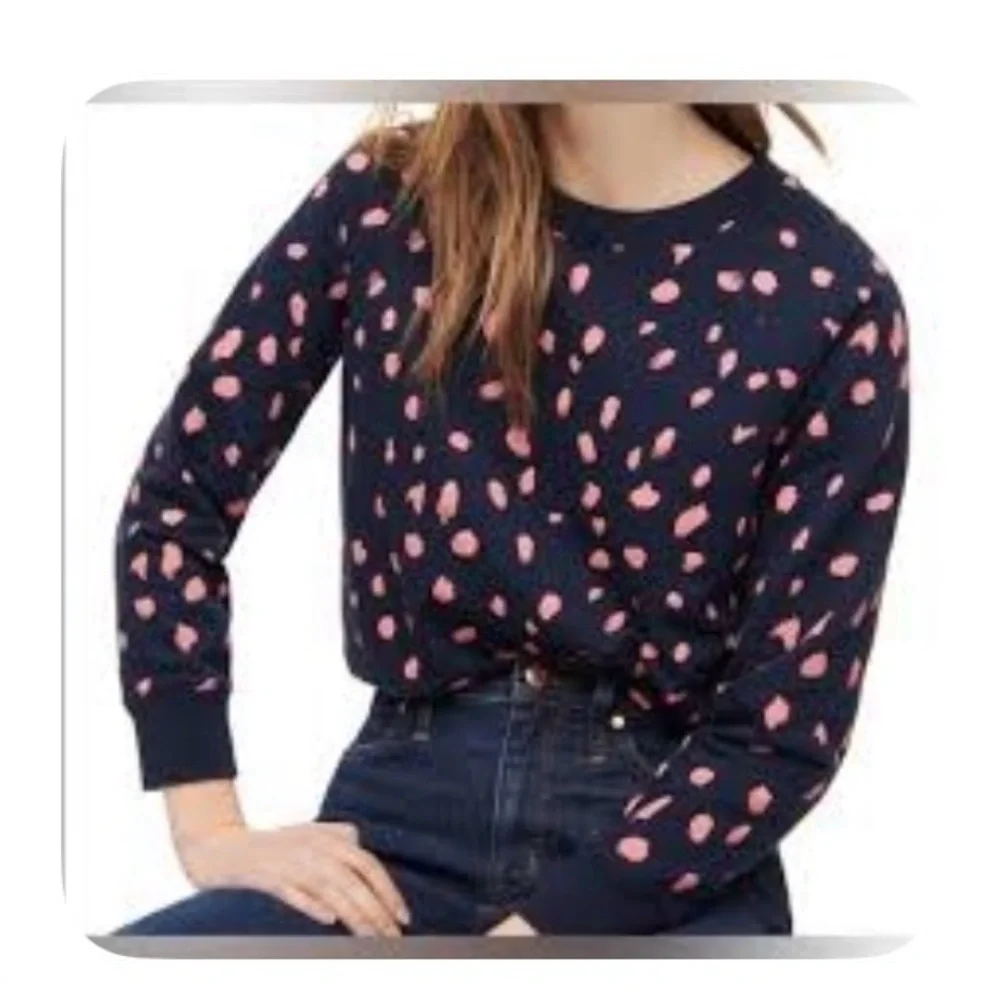 J. Crew Blue and Pink Heart Print Crew Neck Sweater